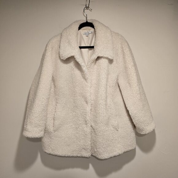 Chicos Shearling Teddy Coat Sz 3.5 US 18 English Cream White Faux Fur Peacoat - Picture 1 of 13
